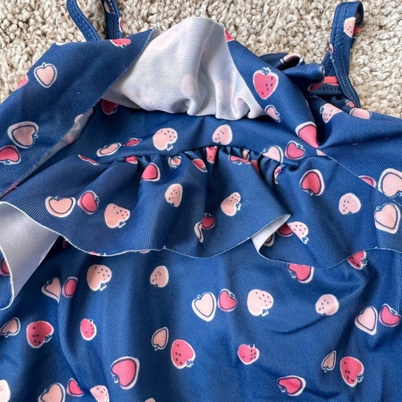 Baby Girls’ Bathing suit Navy Blue Heart Print Ruffle One-Piece Swimsuit 3-6 mo - Picture 4 of 8